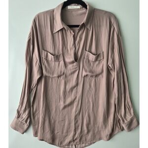 Mustard Seed Pullover Shirt Relaxed Fit Long Sleeve Pockets‎ Mauve Size S